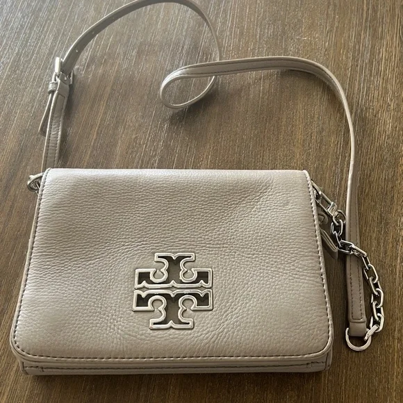 Tory Burch Taupe Leather Crossbody with Logo Plaque - Picture 2 of 4
